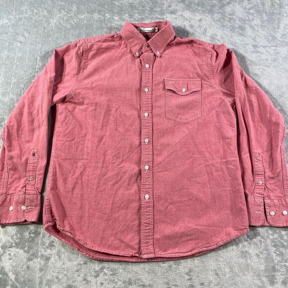 Criquet Shirt Mens Medium Red Long Sleeve Preppy Casual Office Organic Cotton - Picture 1 of 10
